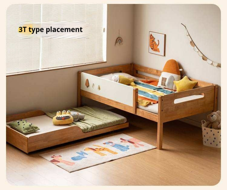 Rubberwood Solid Wood Kids Daybed with Trundle and Safety Guardrails