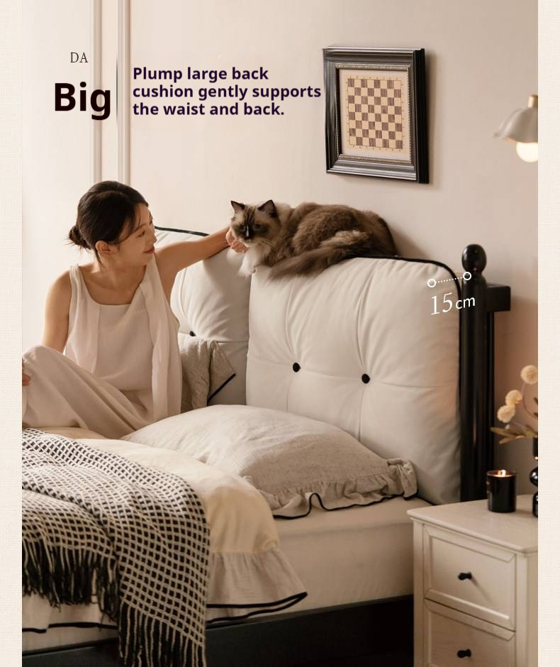 Rubberwood Solid Wood  French Retro Soft Bed