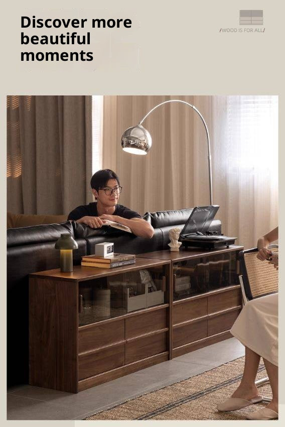 Black Walnut Solid Wood Italian Light Luxury TV Cabinet