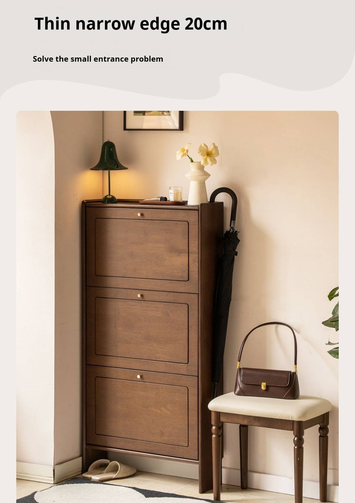 Rubberwood Solid Wood Shoe Cabinet with Space Saving Flip Storage