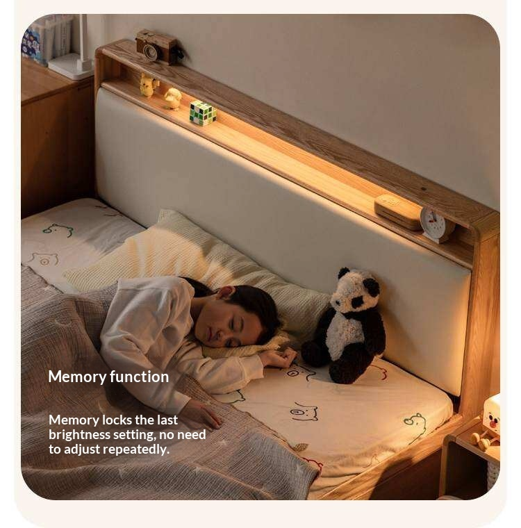 Oak Solid Wod Multifunctional Storage Bed with LED Light