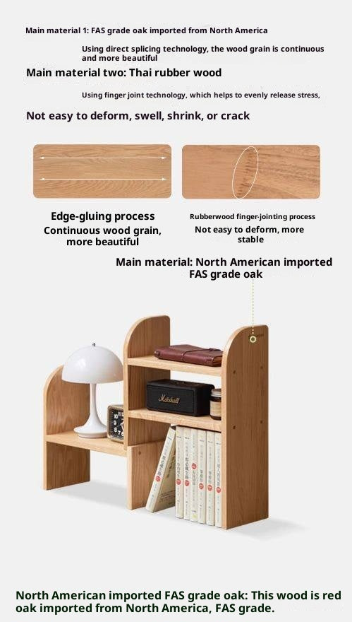 Solid Rubberwood, Oak Solid Wood Bookshelf Retractable