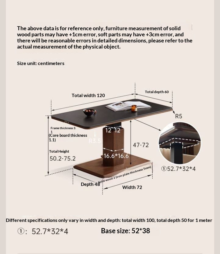 Oak Solid Wood Lifting Coffee Table