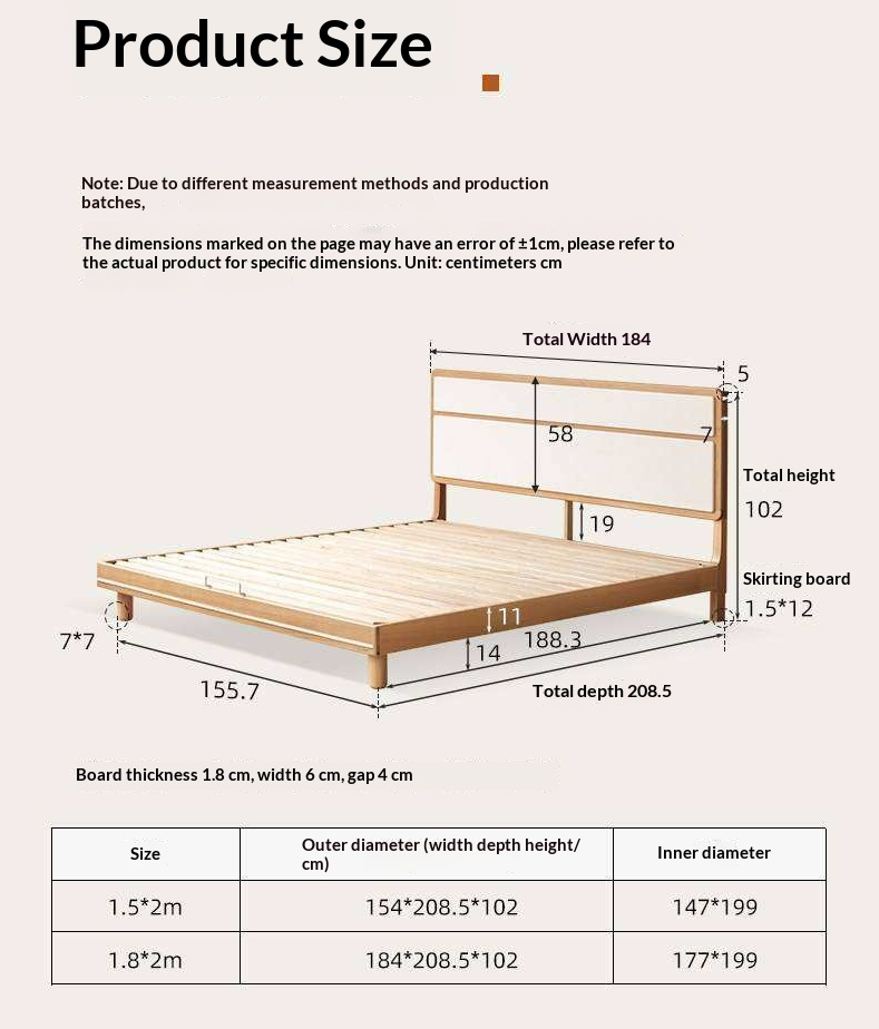 Beech Solid Wood Modern Simple Large Double Edge Bed