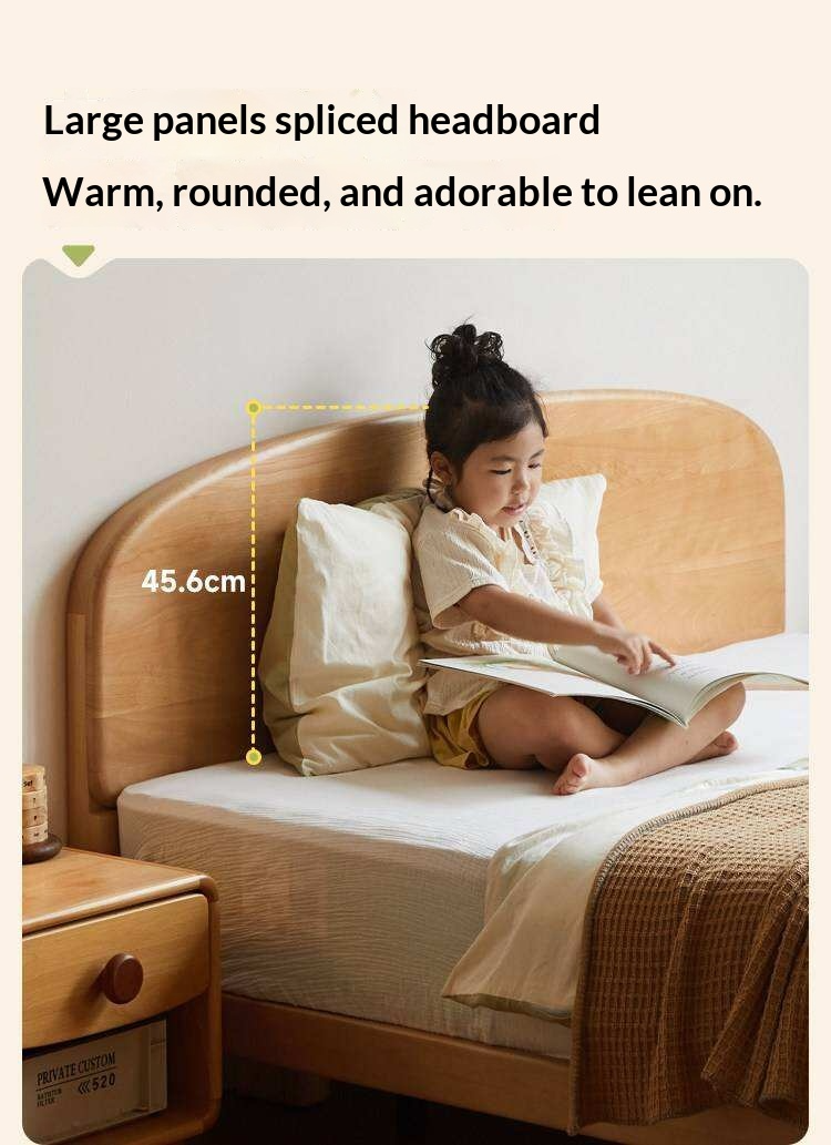 Beech Solid Wood Kids Platform Bed with Rounded Headboard