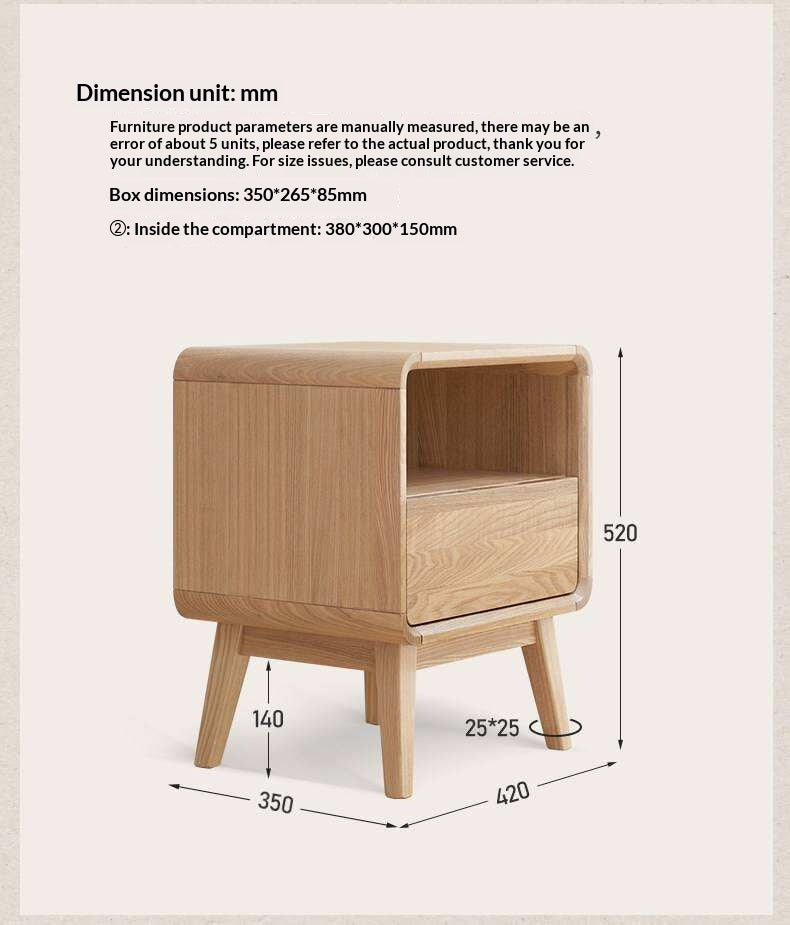 Ash Solid Wood Storage Modern Nightstand