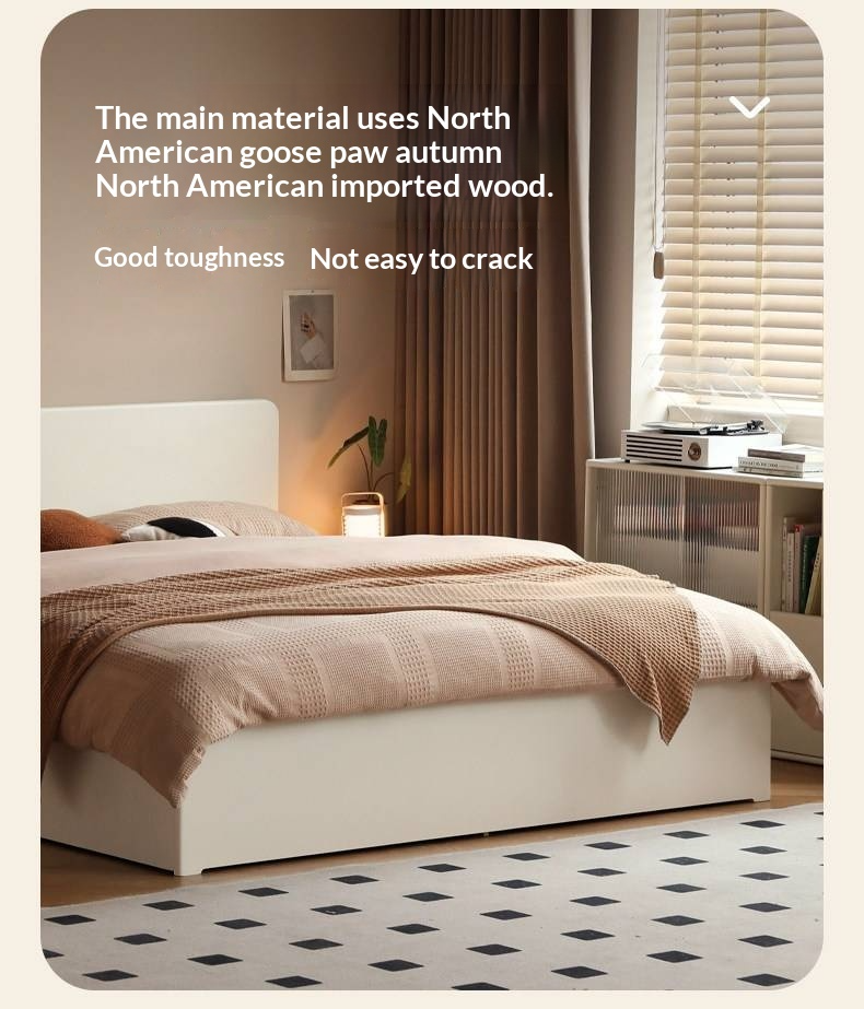 Rubberwood Solid Wood Bed — Modern Minimalist White Box Design