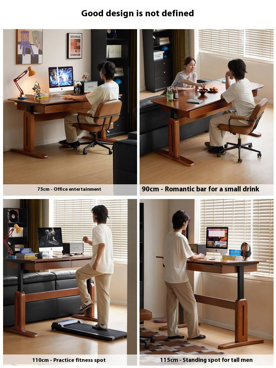 Pine Solid Wood Retro Electric Lift Desk