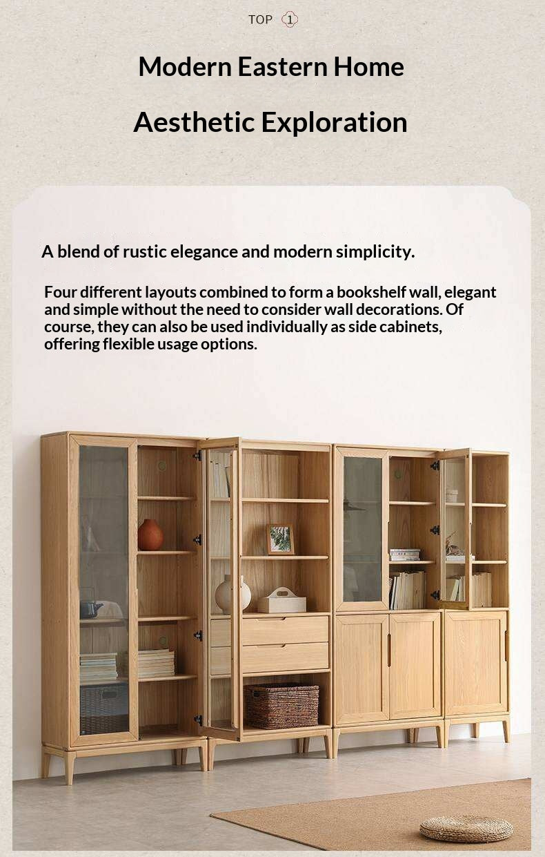 Ash Solid Wood Floor-Standing Bookcase Whole Wall Free Combination Bookshelf