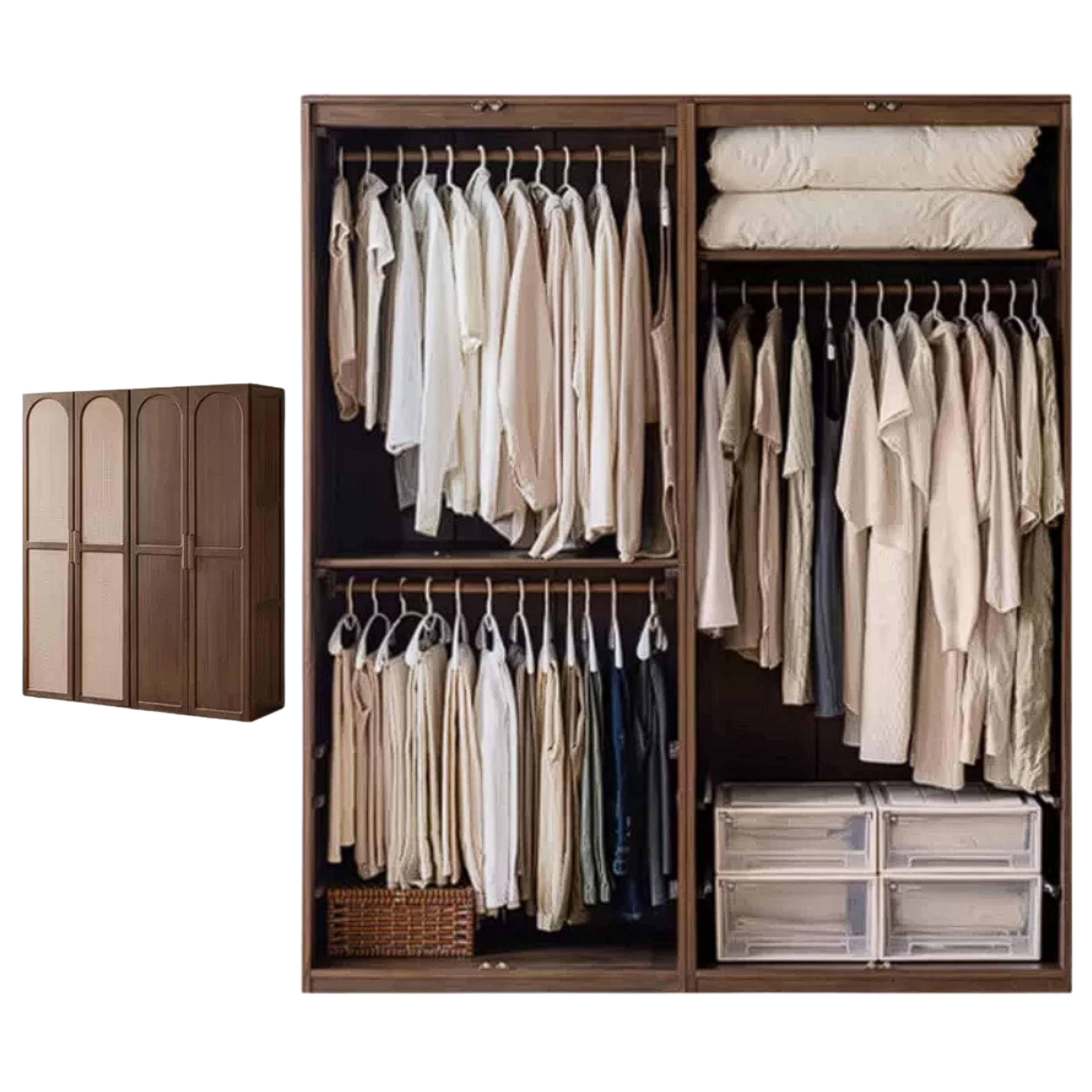 Black Walnut, Sandalwood Solid Wood French Wardrobe
