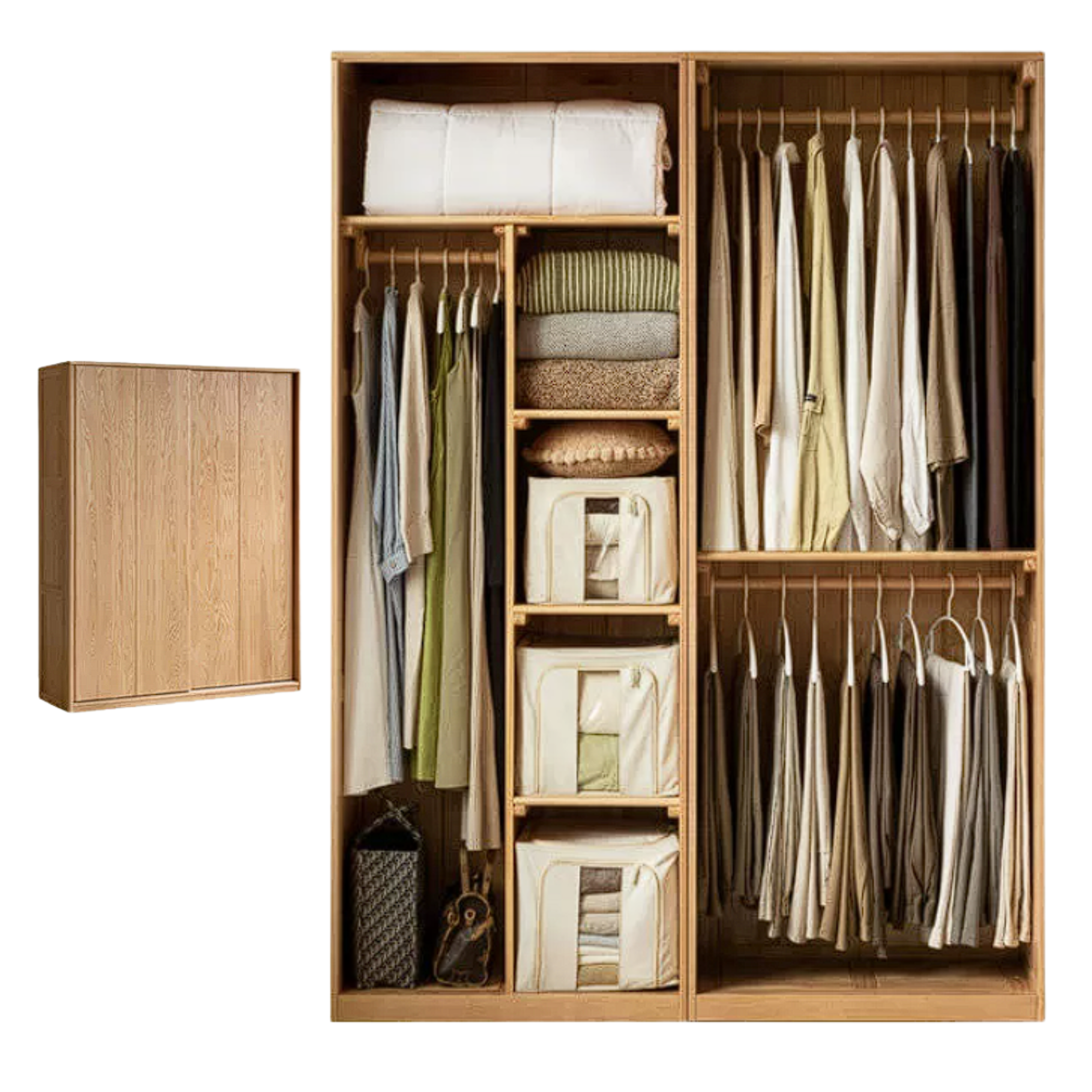 Oak Solid Wood Modern Storage Wardrobe with Casual Style