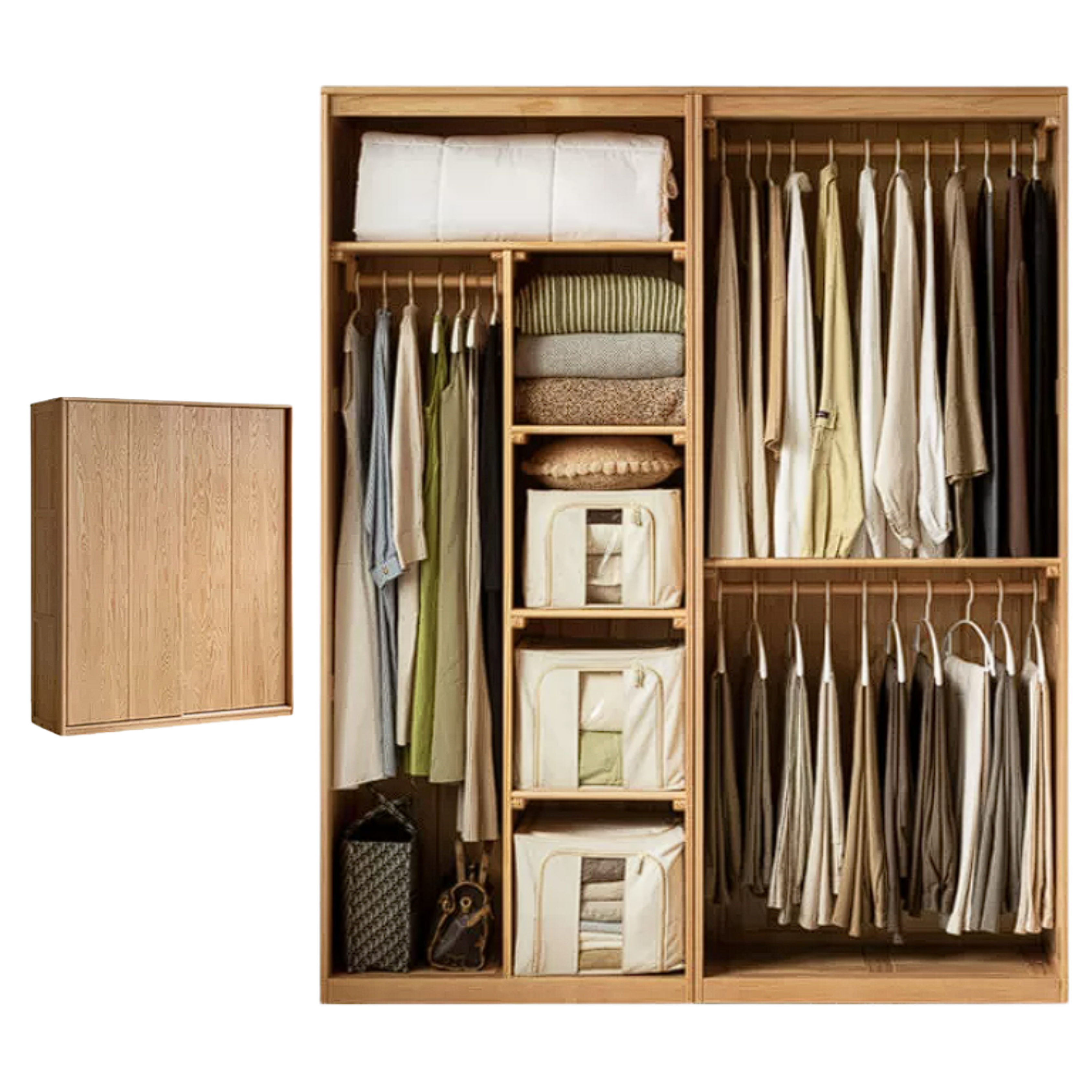 Oak, Ash Solid Wood Wardrobe With Sliding Doors