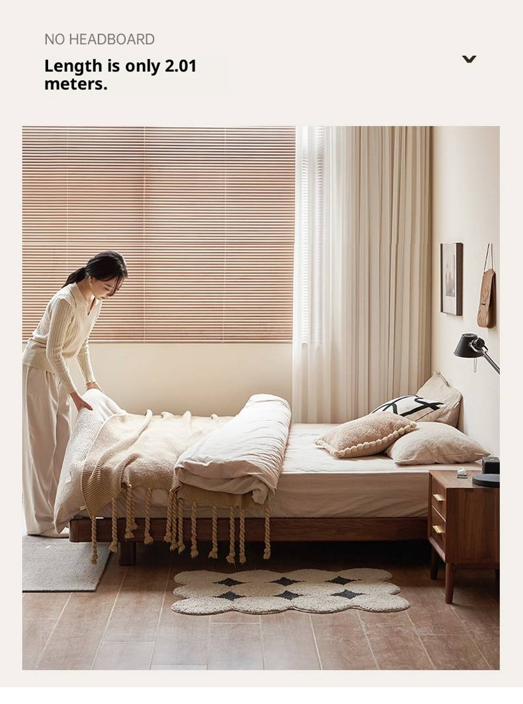 Black Walnut Solid Wood Platform Bed, Headboard-Free Bed