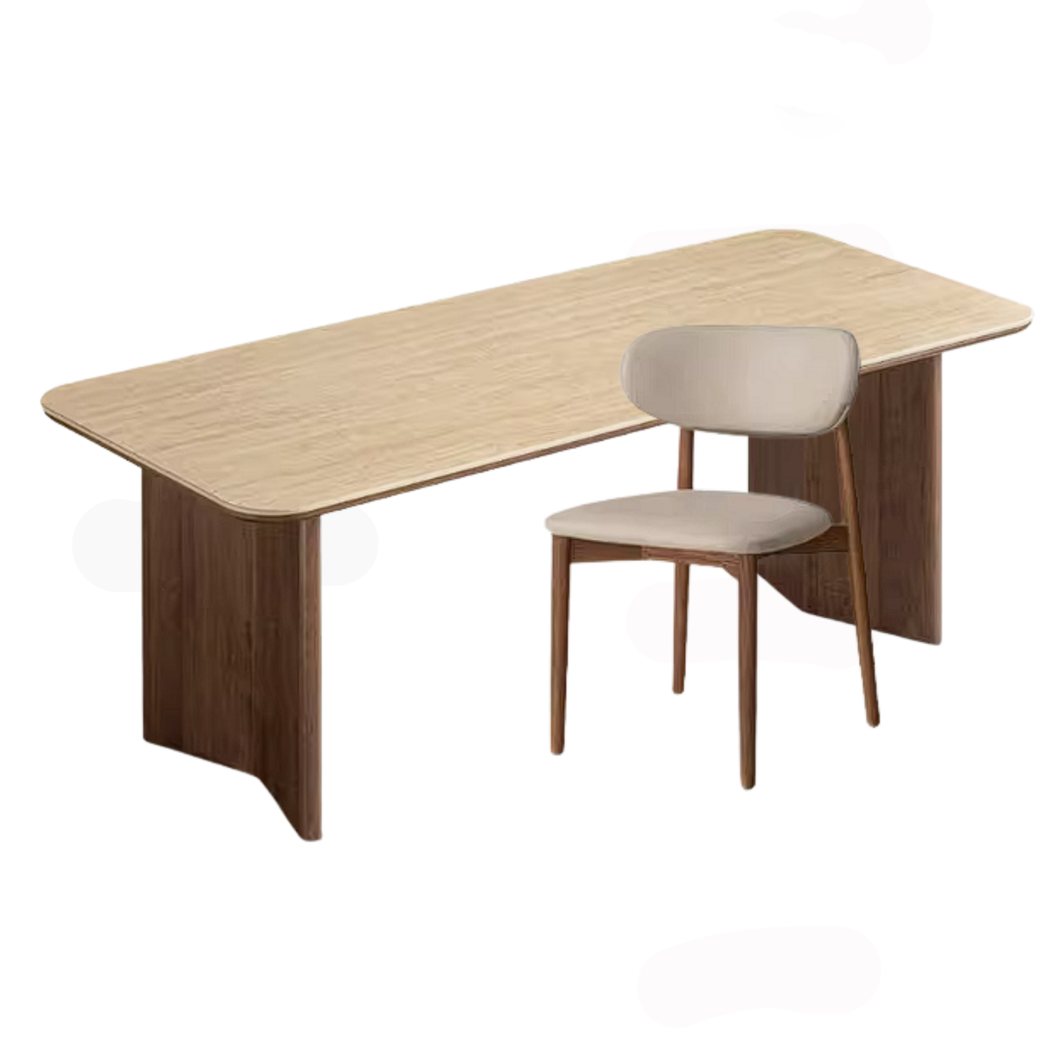Black Walnut Solid Wood Trestle Dining Table with Stone Top and Panel Legs