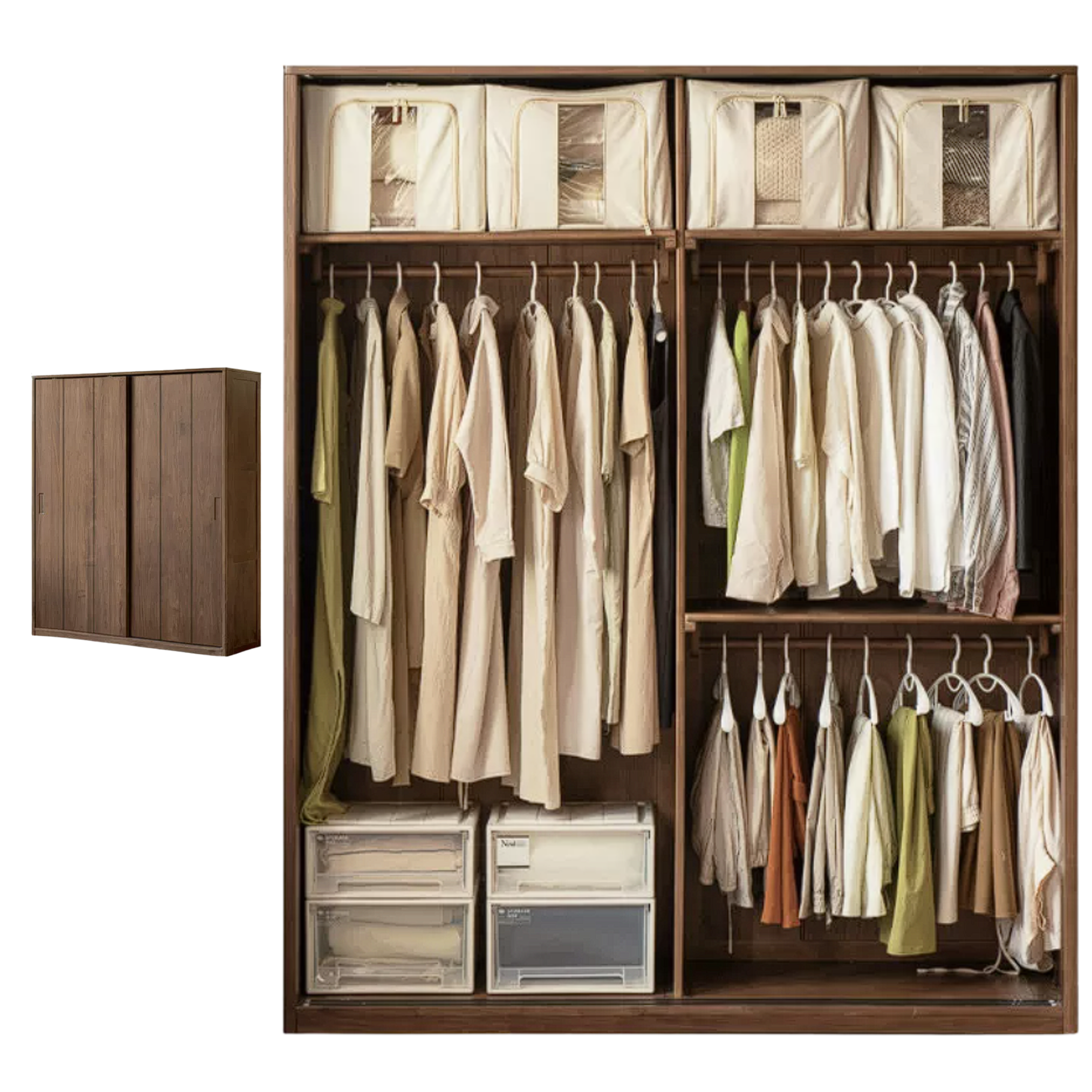 Black Walnut Solid Wood Sliding Door Wardrobe