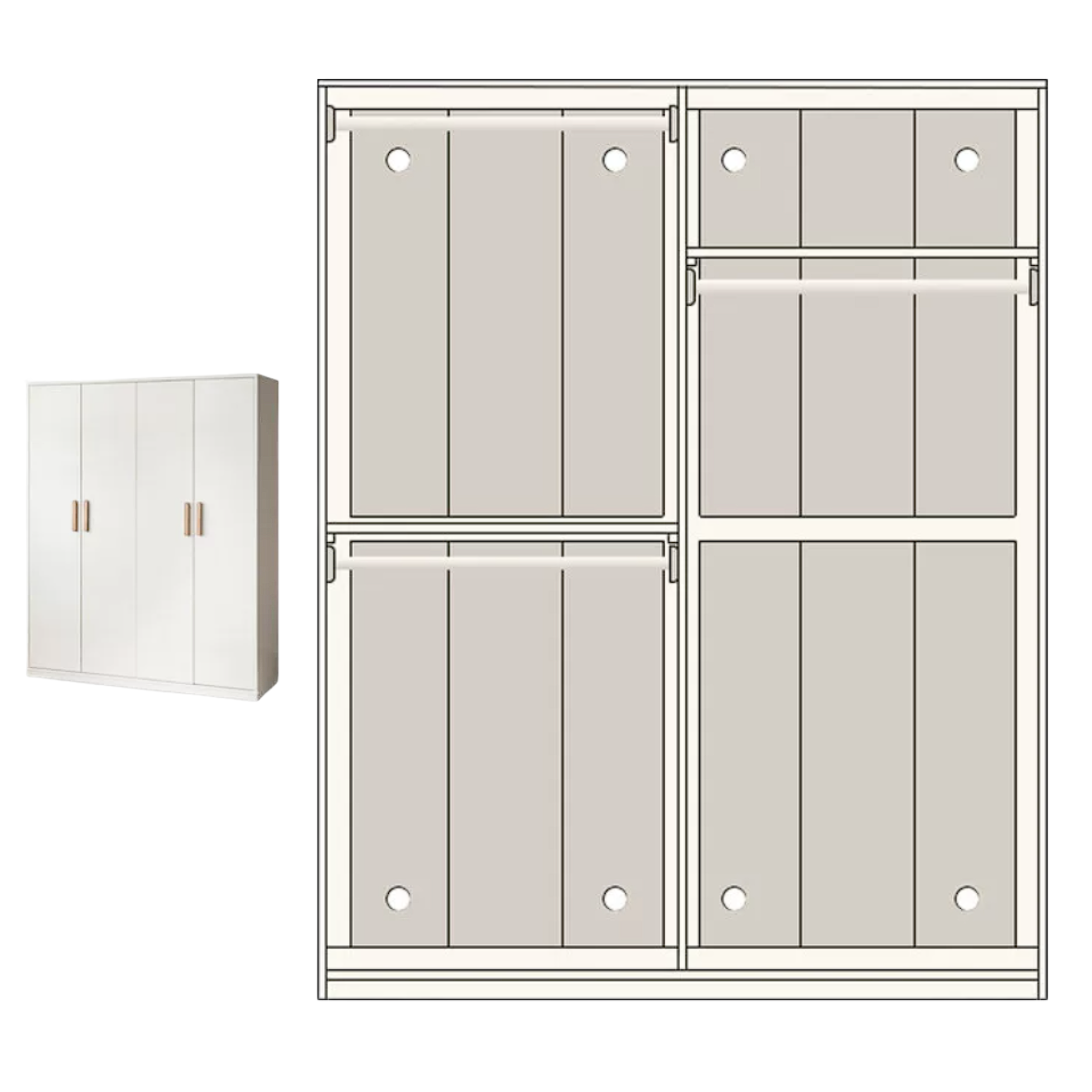 Pine Solid Wood Wardrobe Cream Style