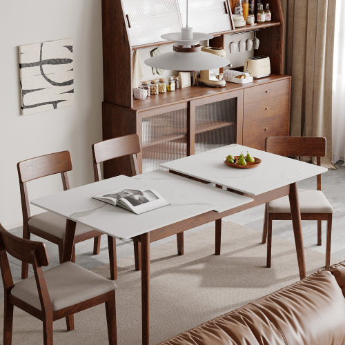 Oak Solid Wood Rock Slab Retractable Dining Table