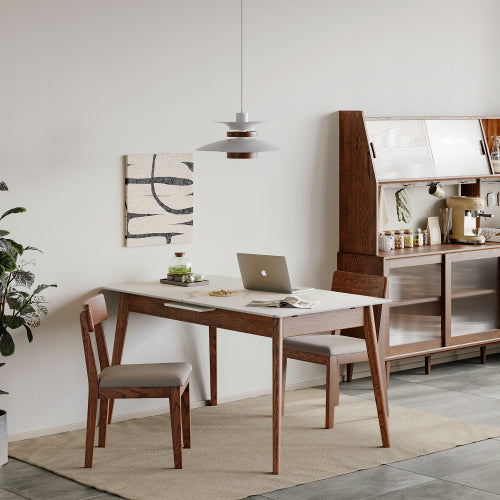 Oak Solid Wood Rock Slab Retractable Dining Table