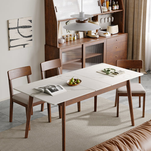 Oak Solid Wood Rock Slab Retractable Dining Table