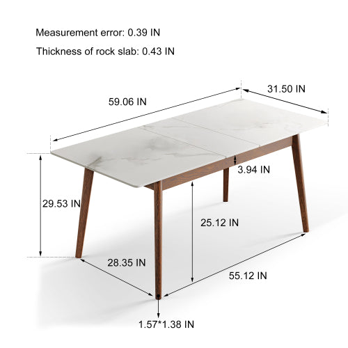 Oak Solid Wood Rock Slab Retractable Dining Table