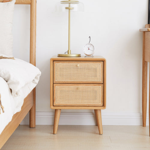 Oak Solid Wood Rattan Nightstand