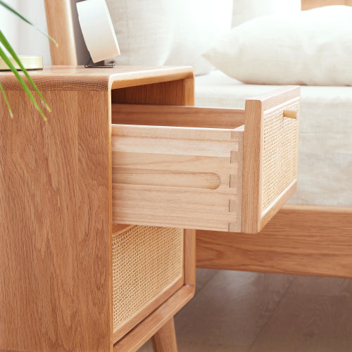 Oak Solid Wood Rattan Nightstand