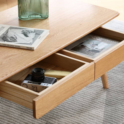 Oak Solid Wood Coffee Table with drawers
