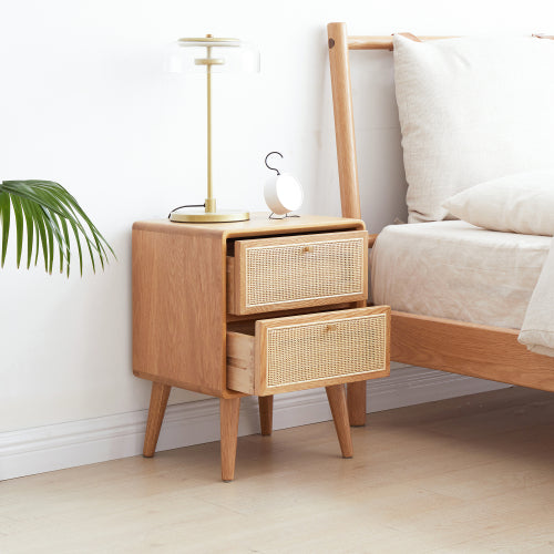 Oak Solid Wood Rattan Nightstand