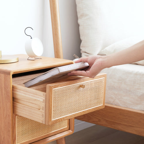 Oak Solid Wood Rattan Nightstand
