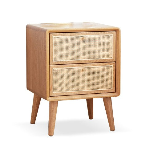 Oak Solid Wood Rattan Nightstand