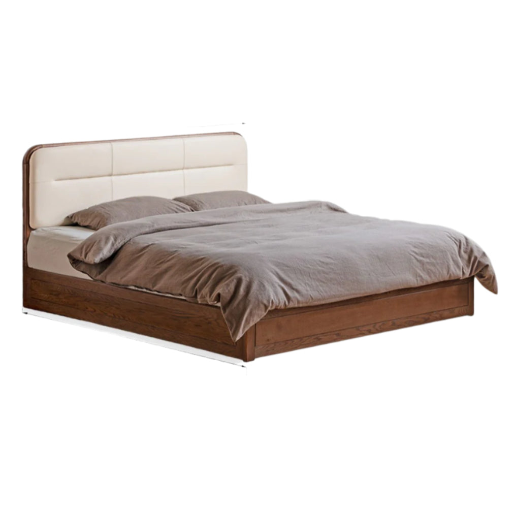 Oak Solid Wood Modern Genuine Leather, Organic Leather Storage Bed