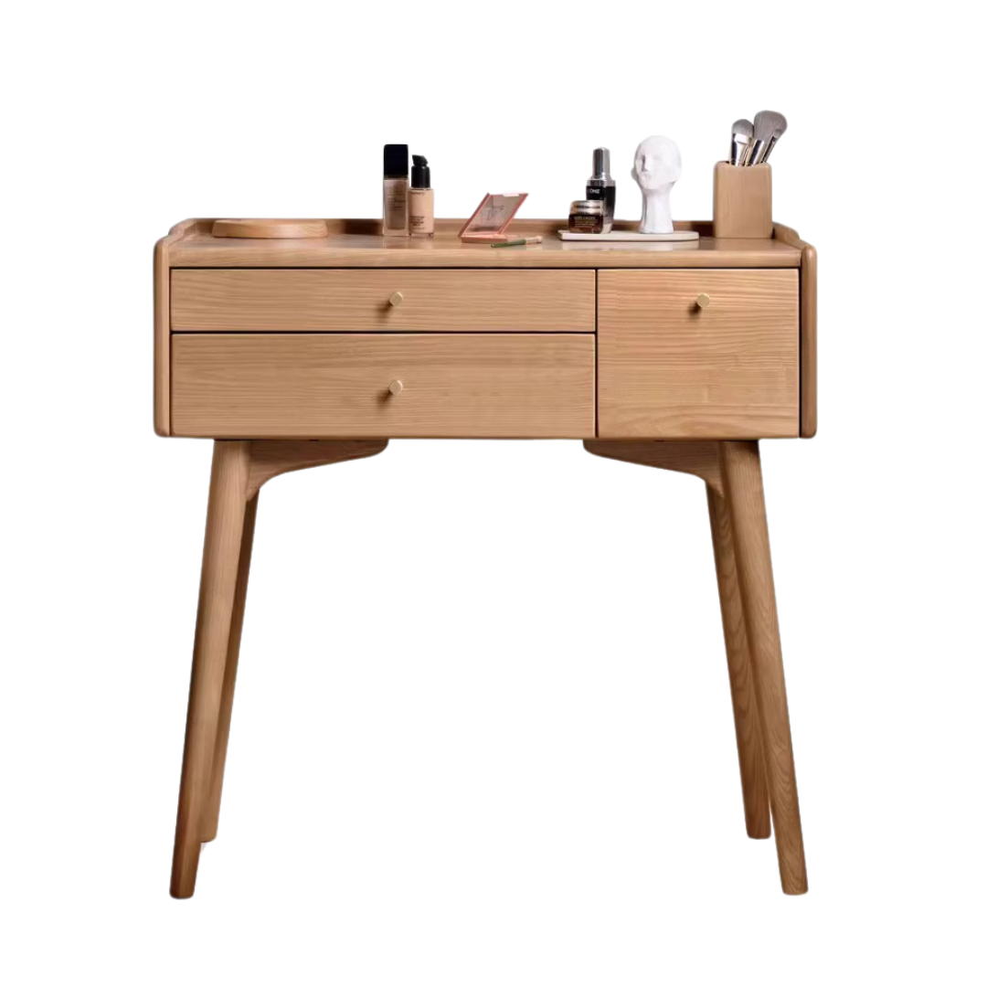 Ash wood dressing table LED makeup mirror: