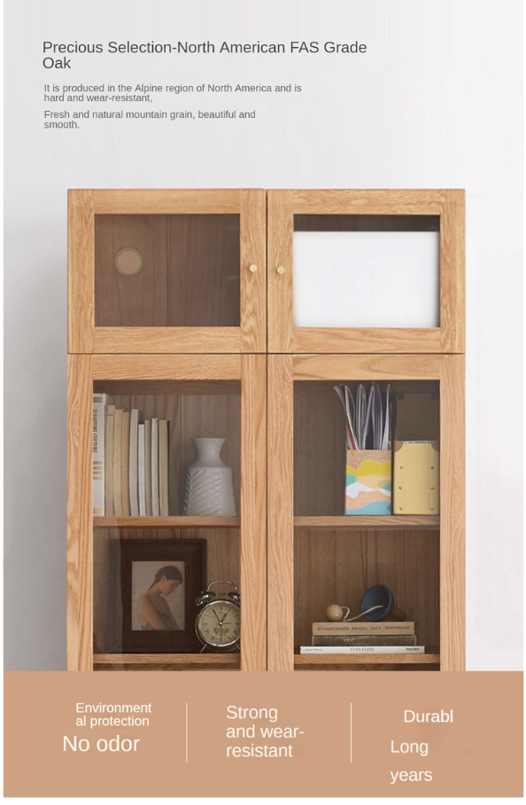 Oak, Cherry, Black Walnut Solid Wood Top Cabinet Combination Bookcase