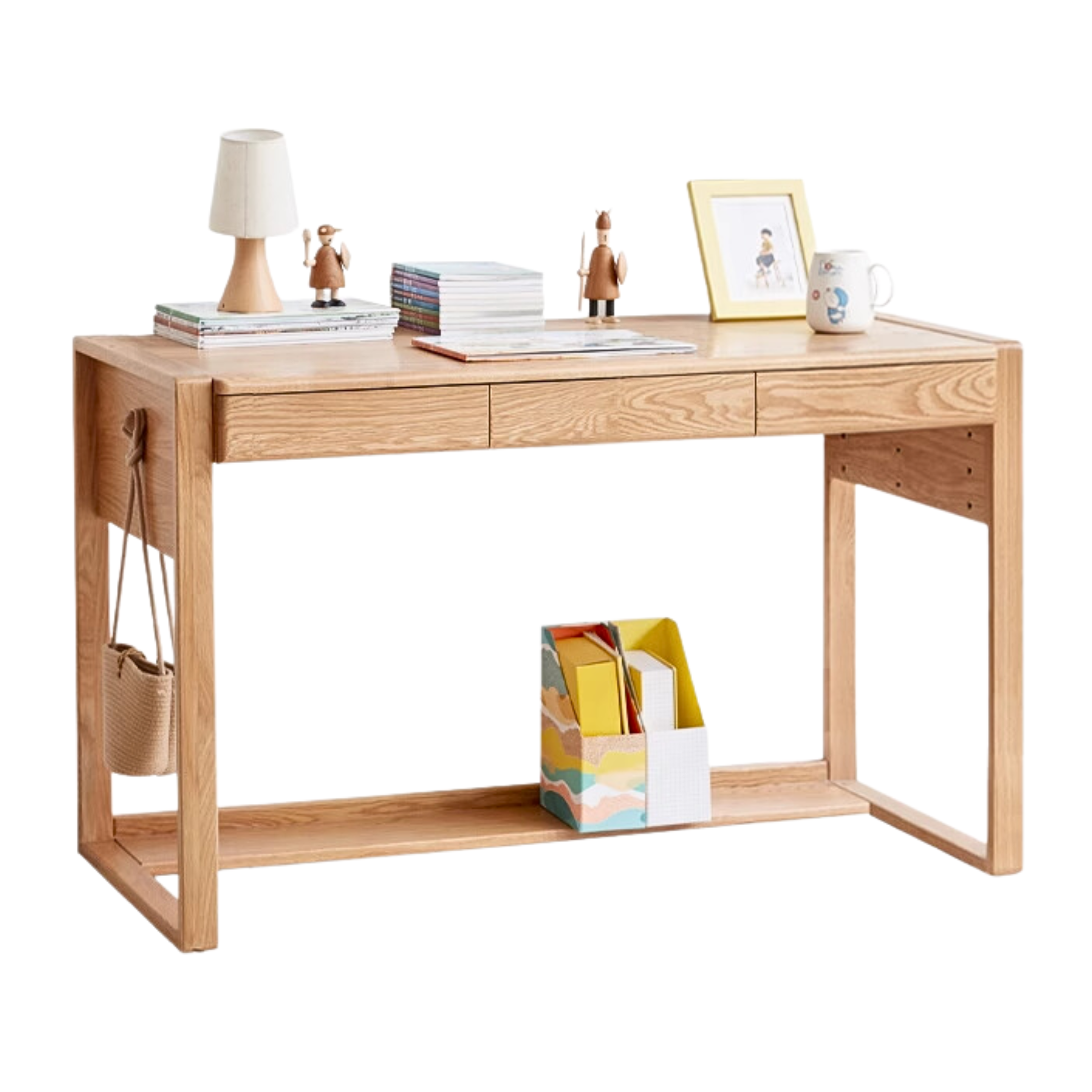 Oak solid wood kids study table can be lifted and adjusted