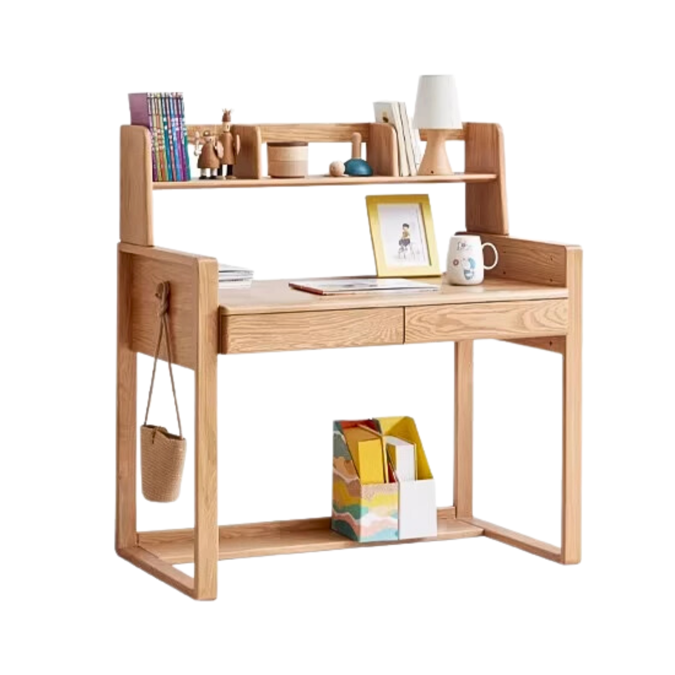 Oak solid wood kids study table can be lifted and adjusted