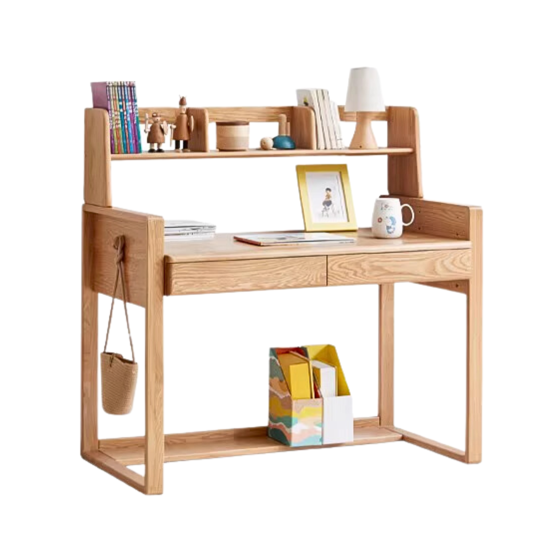 Oak solid wood kids study table can be lifted and adjusted