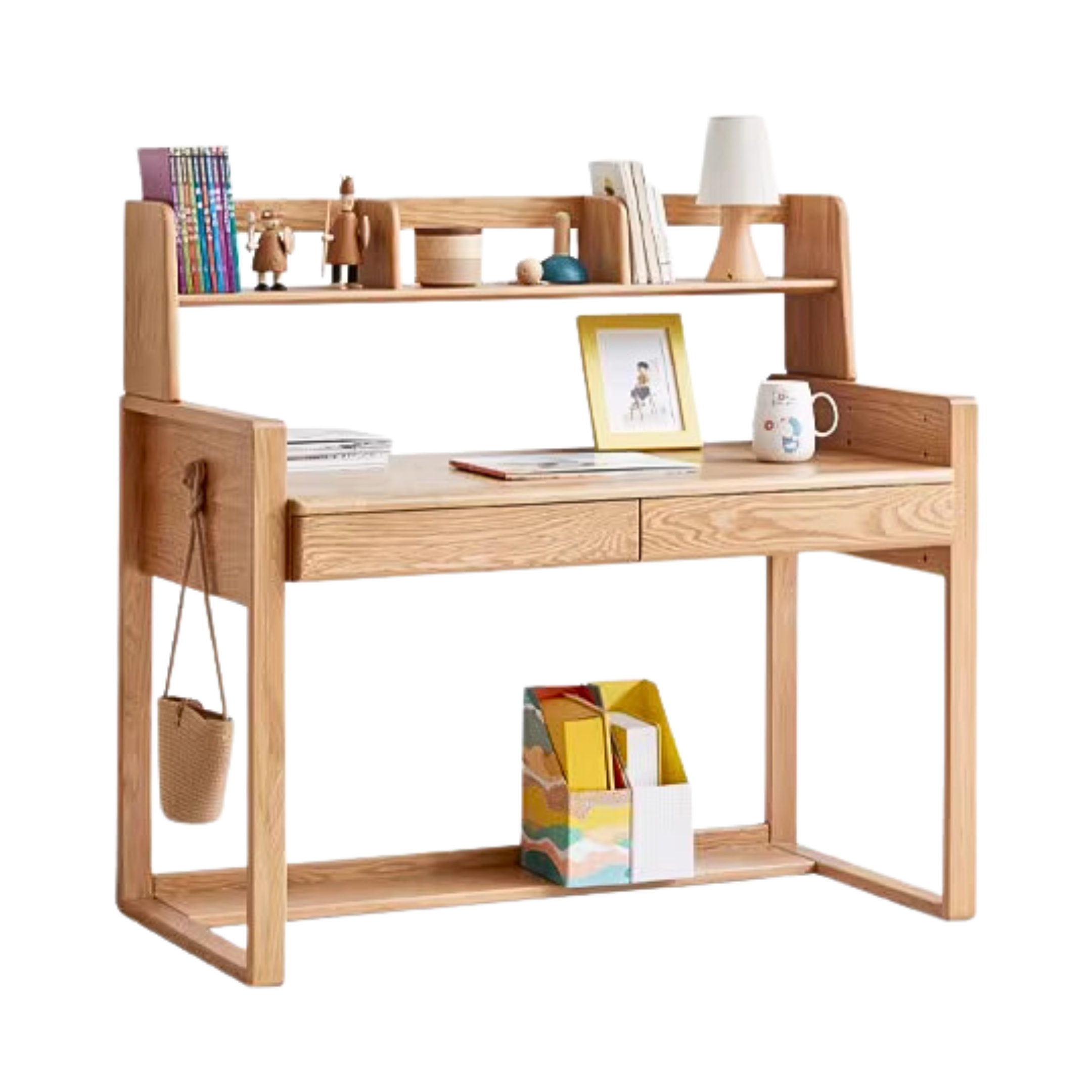 Oak solid wood kids study table can be lifted and adjusted