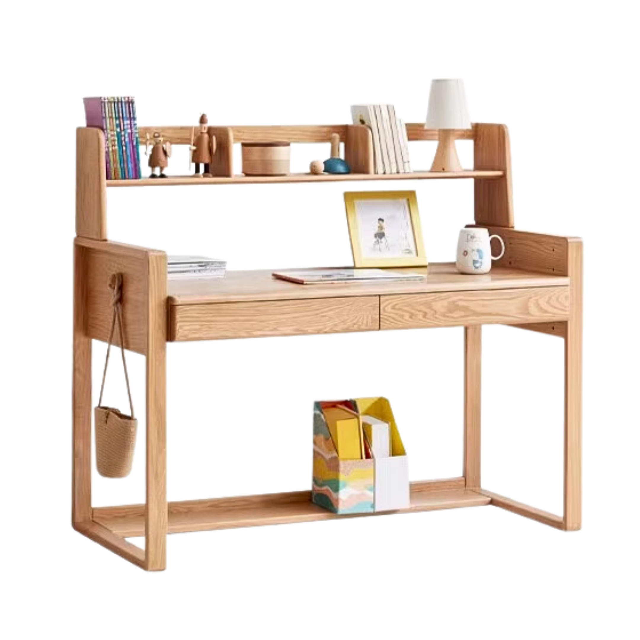 Oak solid wood kids study table can be lifted and adjusted