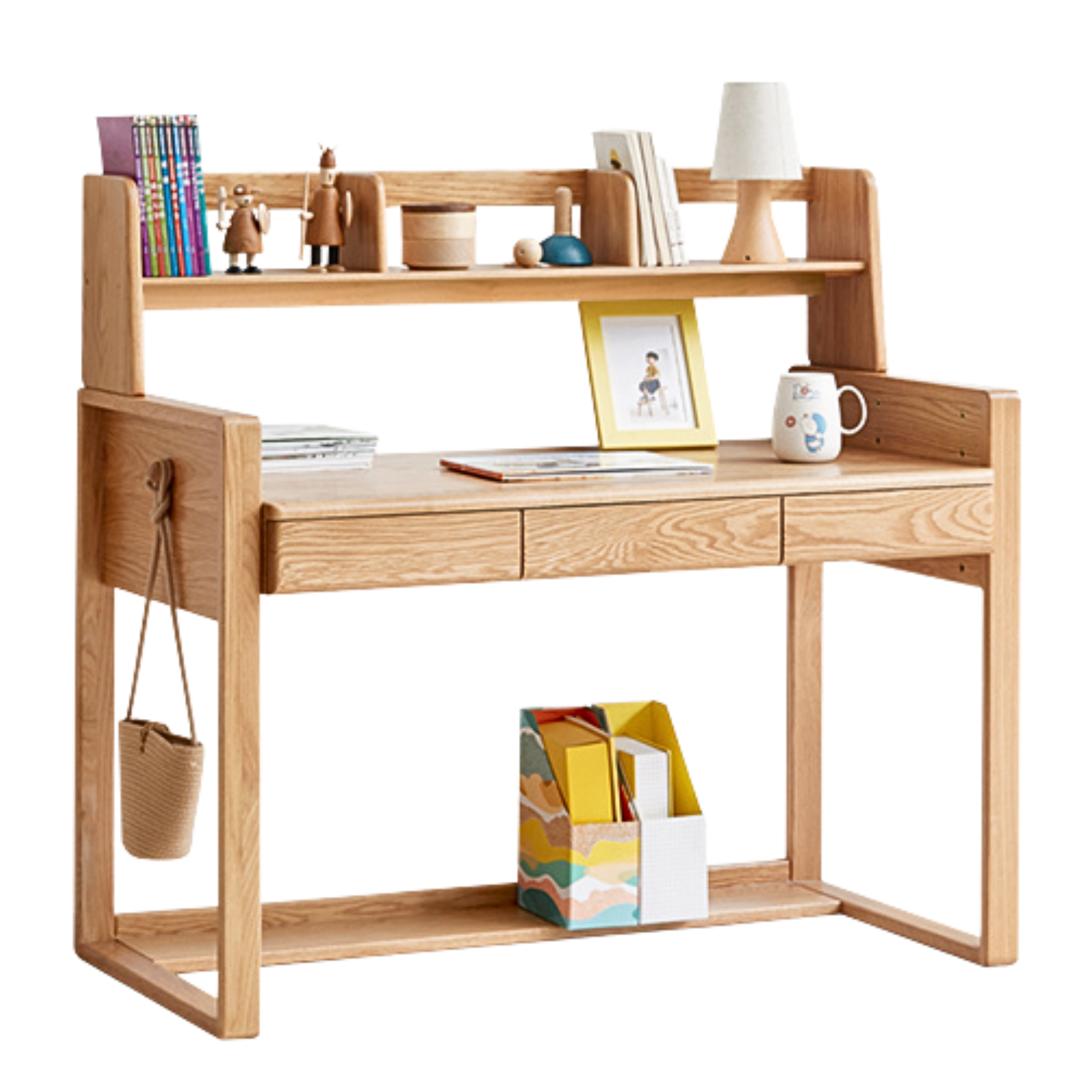 Oak solid wood kids study table can be lifted and adjusted