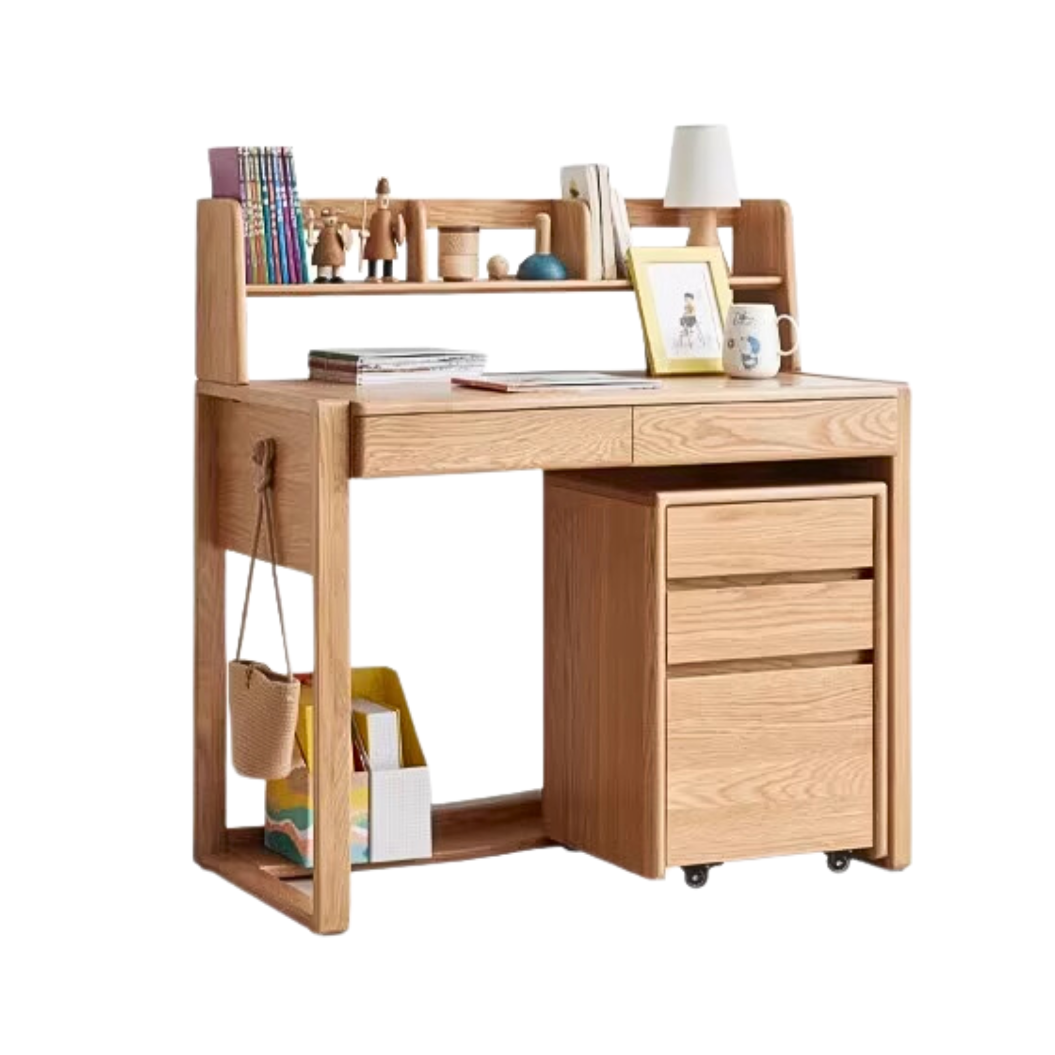 Oak solid wood kids study table can be lifted and adjusted