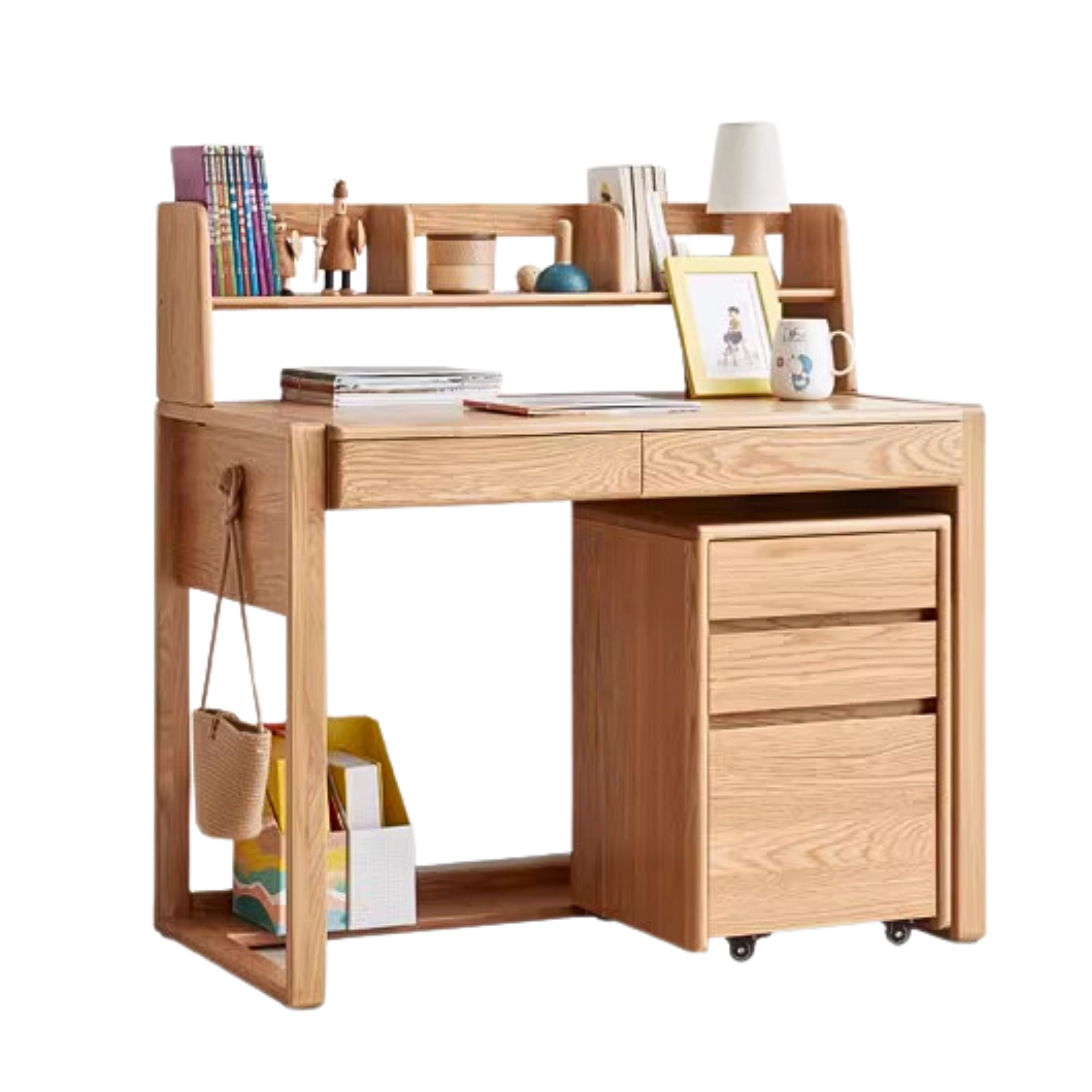 Oak solid wood kids study table can be lifted and adjusted