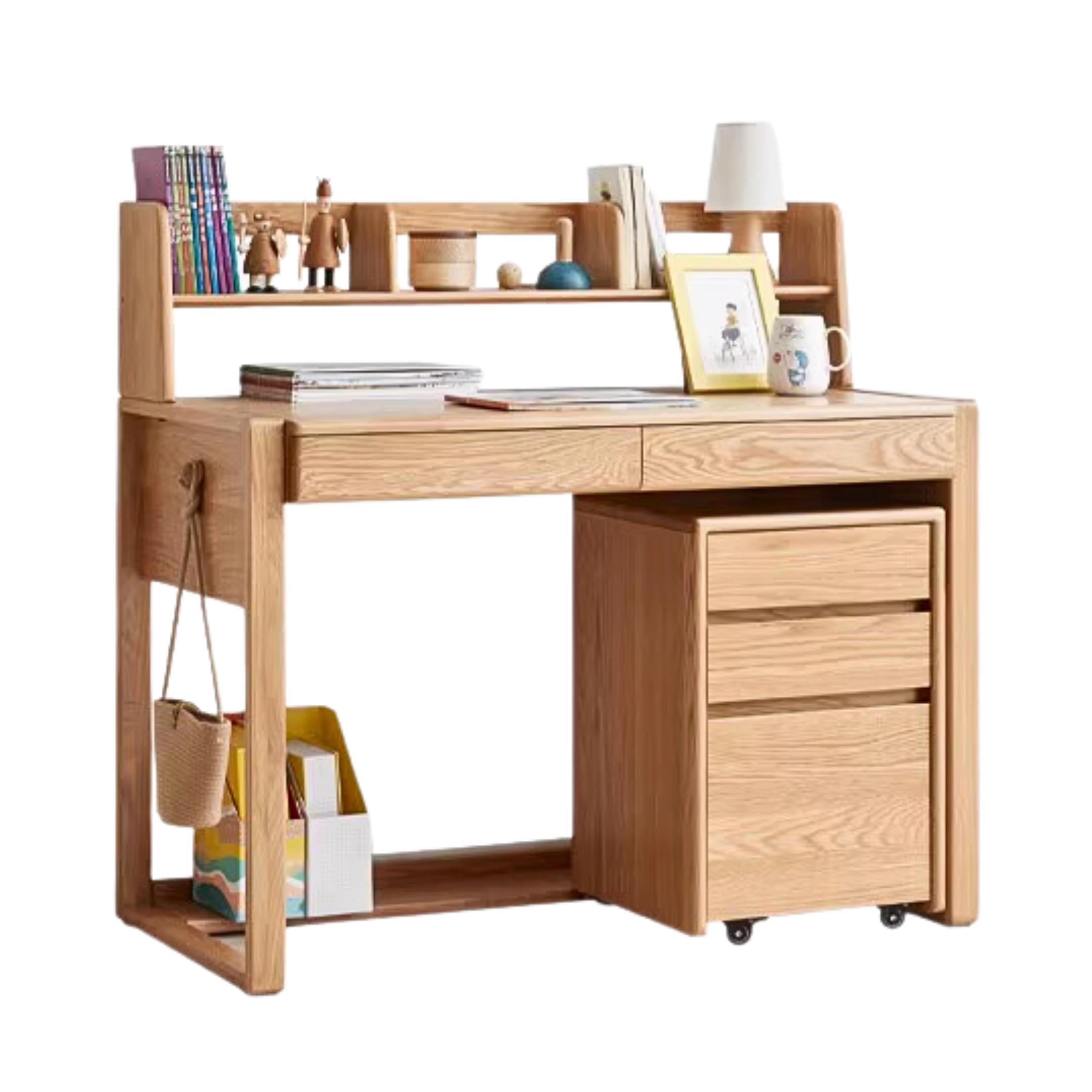 Oak solid wood kids study table can be lifted and adjusted