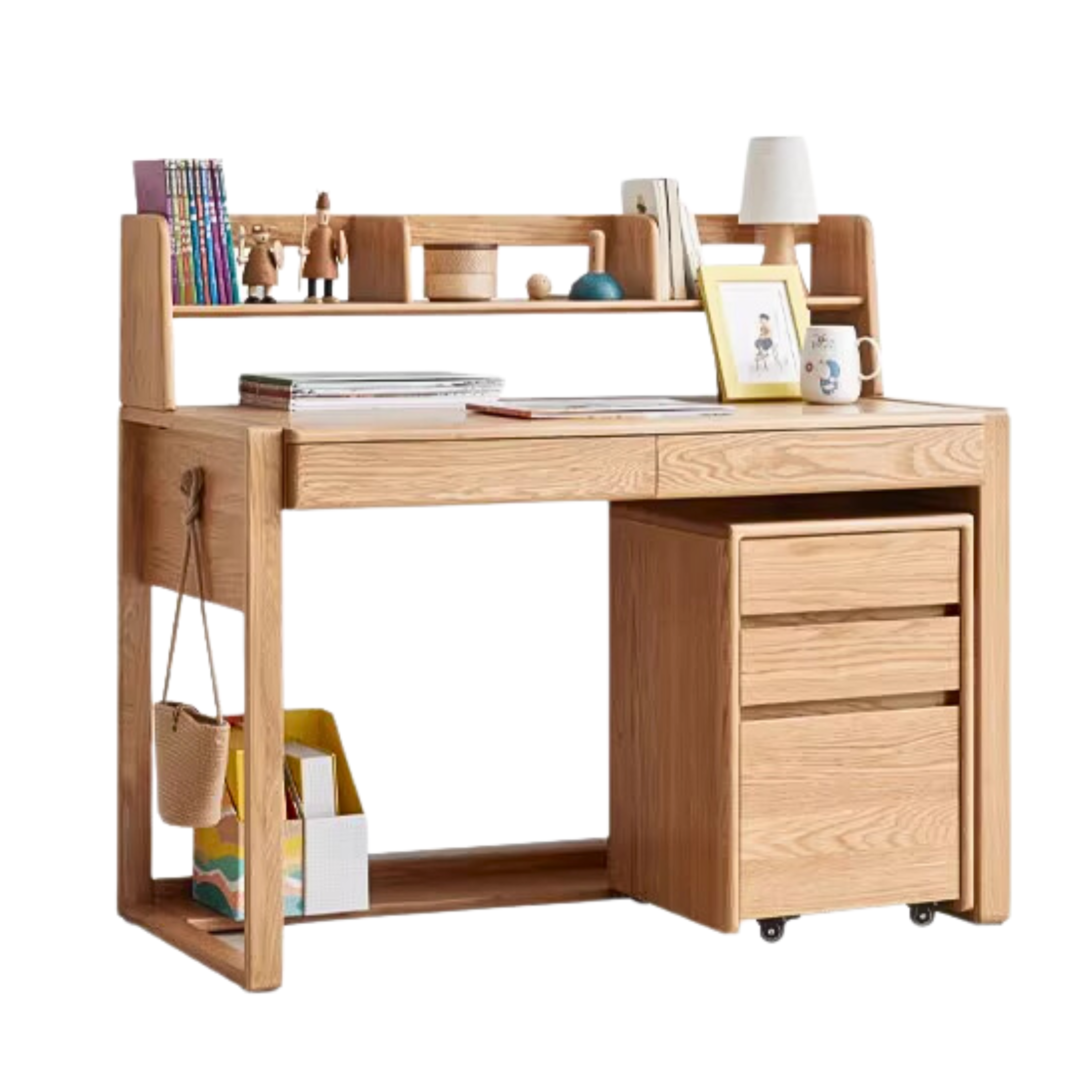 Oak solid wood kids study table can be lifted and adjusted