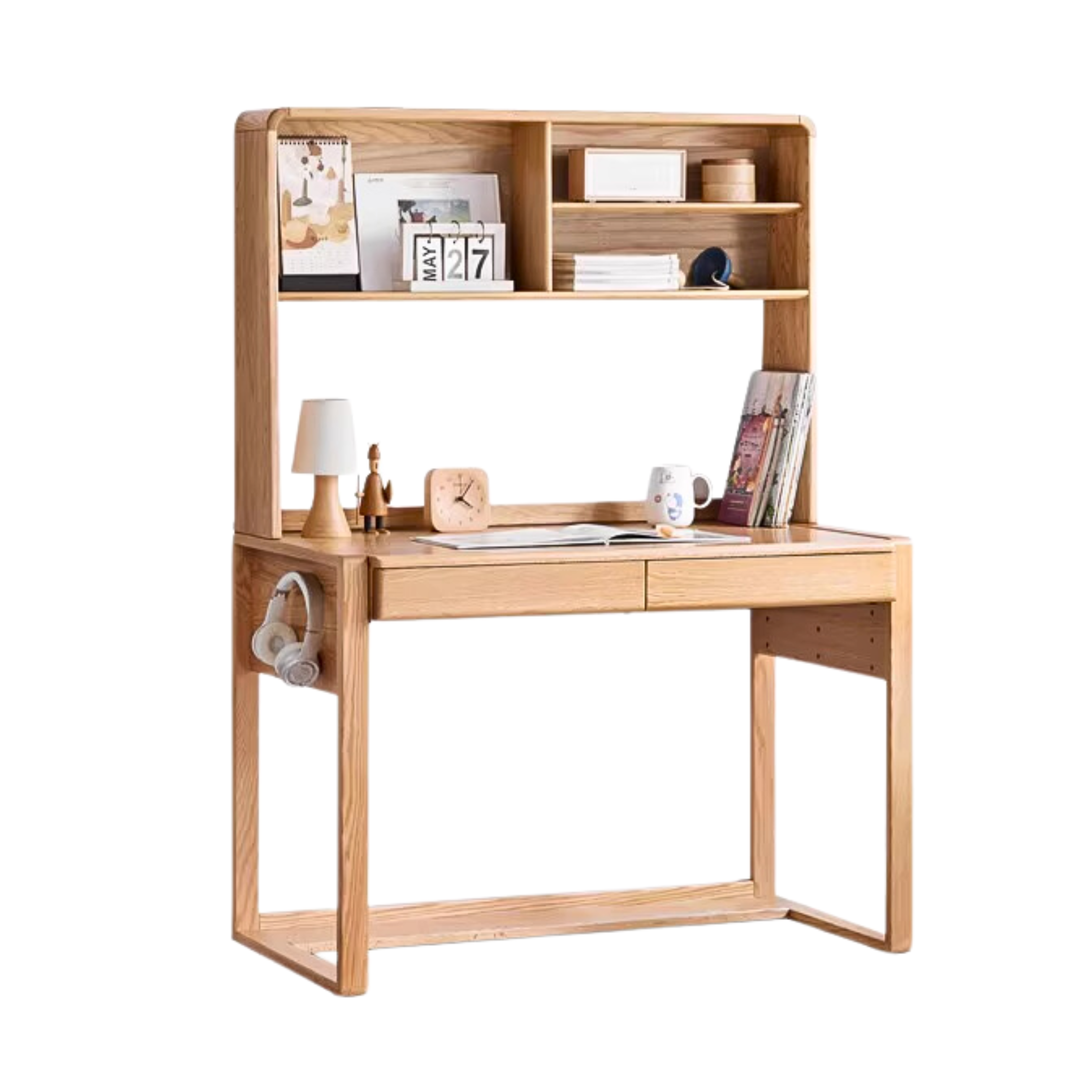 Oak solid wood kids study table can be lifted and adjusted