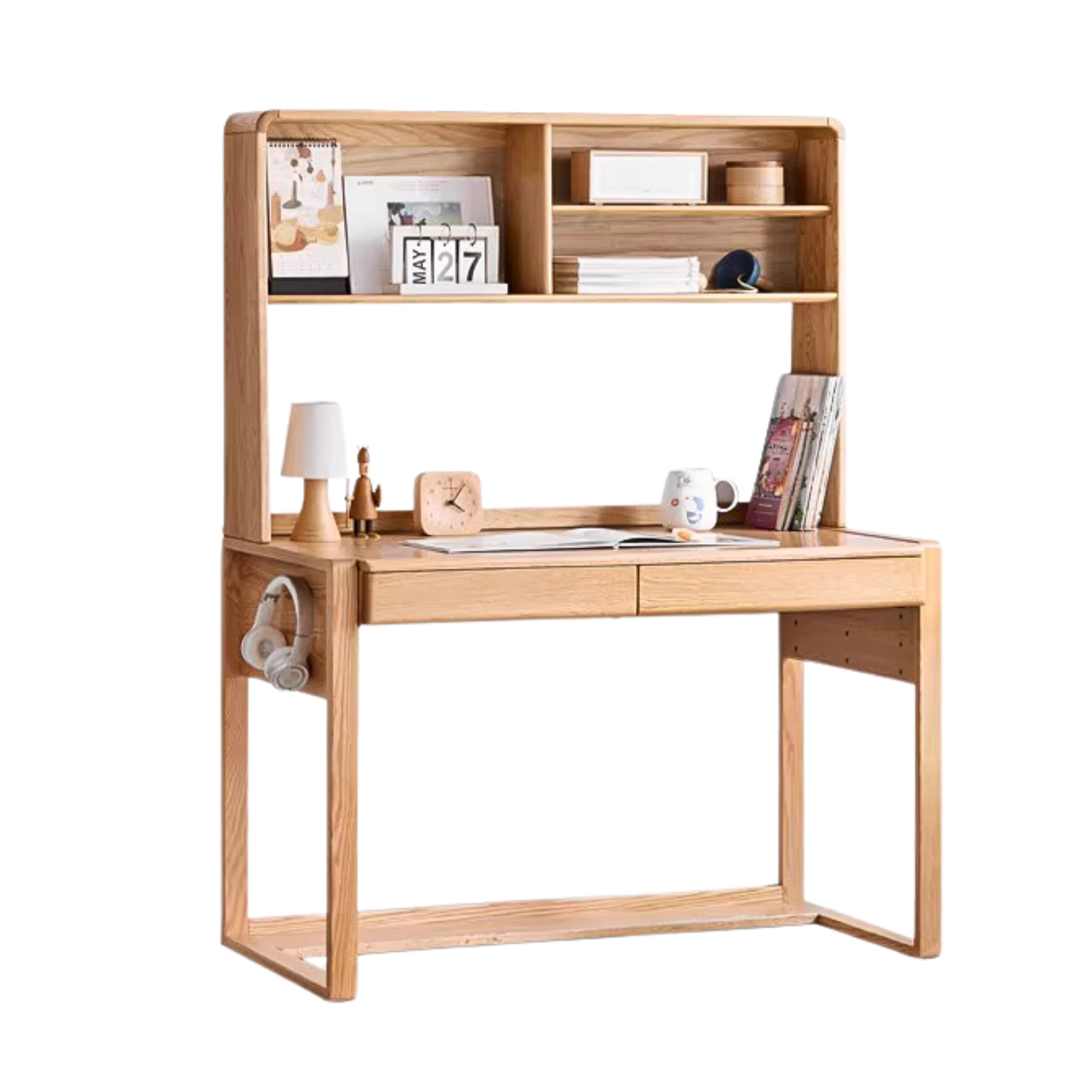 Oak solid wood kids study table can be lifted and adjusted