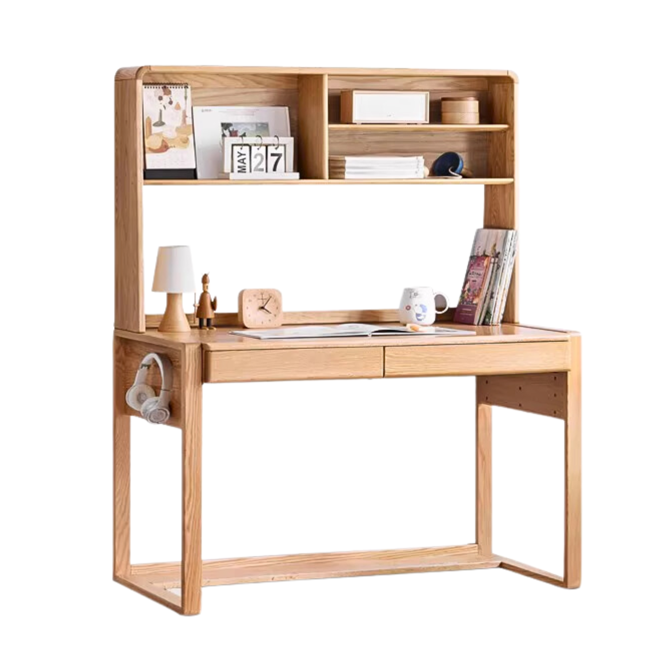 Oak solid wood kids study table can be lifted and adjusted