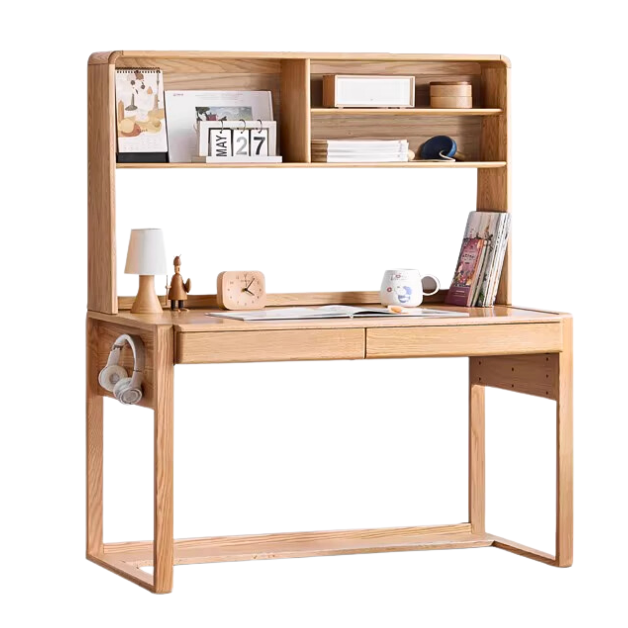 Oak solid wood kids study table can be lifted and adjusted