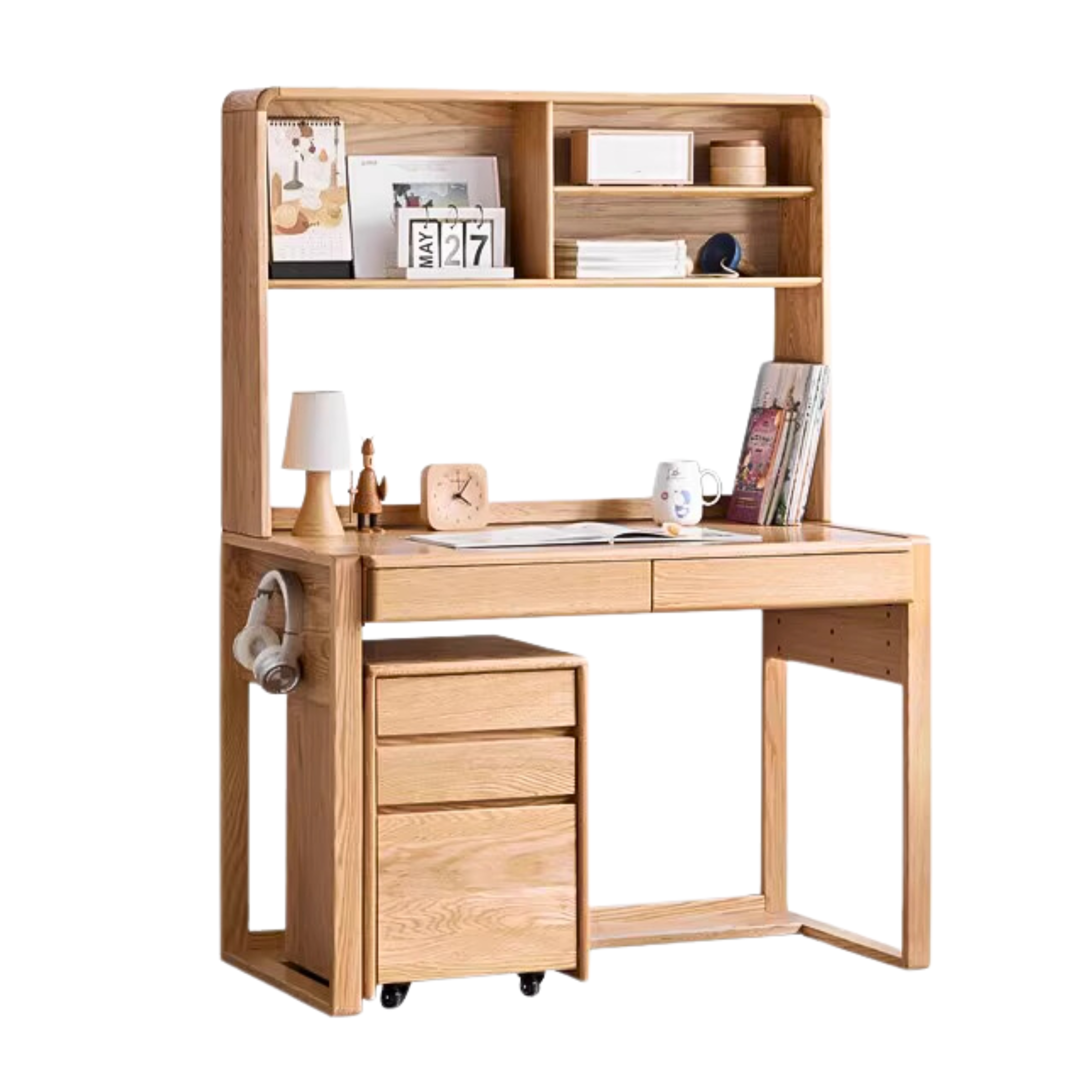 Oak solid wood kids study table can be lifted and adjusted