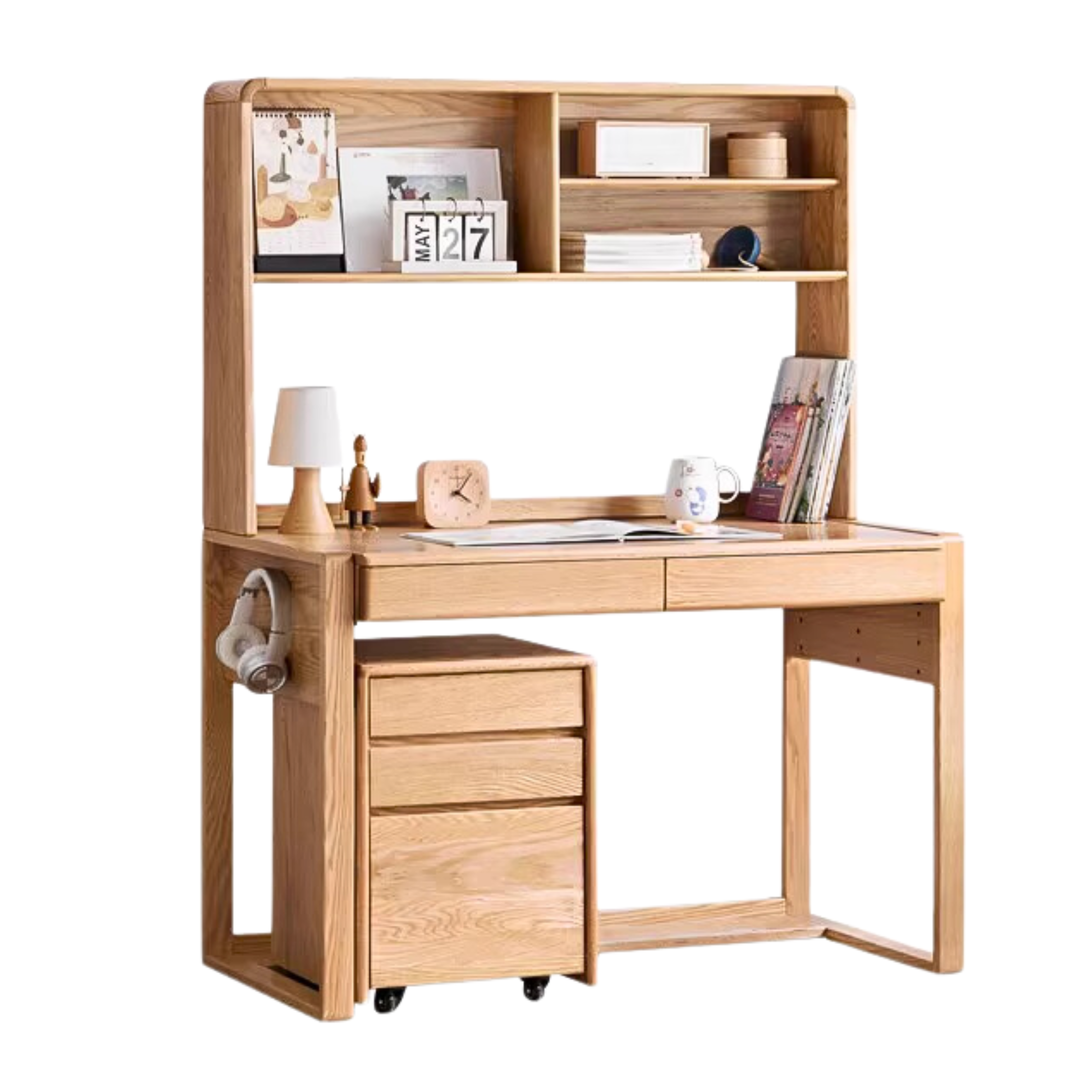 Oak solid wood kids study table can be lifted and adjusted