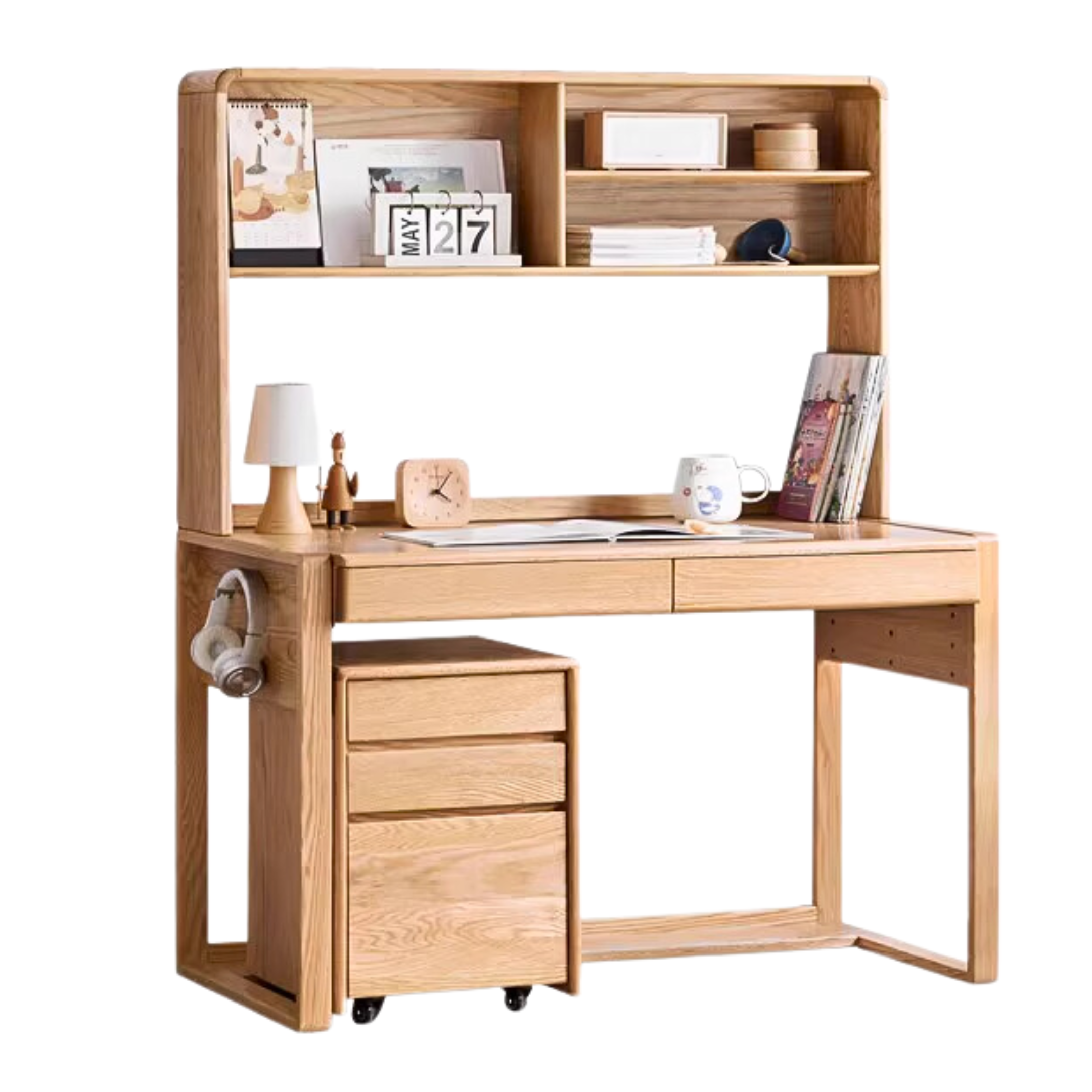 Oak solid wood kids study table can be lifted and adjusted